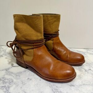 Patricia Nash Sabbia Canvas Mid Boots brown cognac Leather boho western size 6